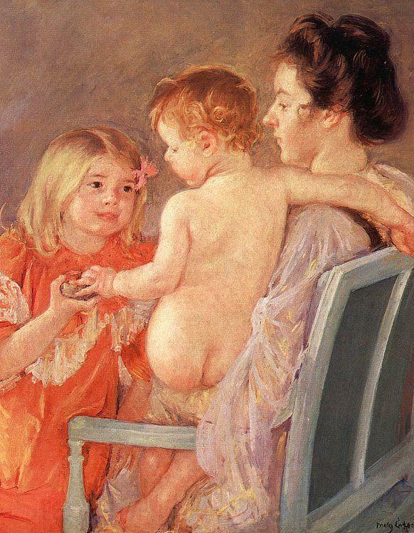 Mary Cassatt Sara Handing a Toy to the Baby Norge oil painting art